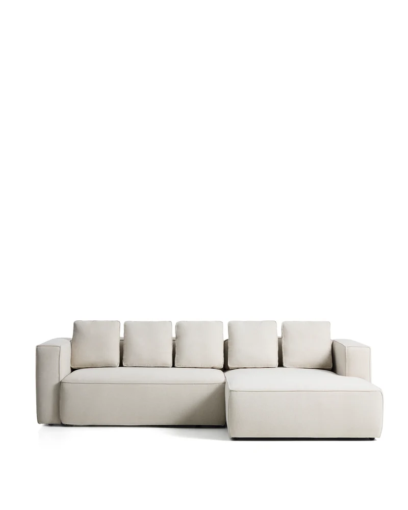 Marela beige chenille 3-seater sofa bed with right chaise longue 276cm