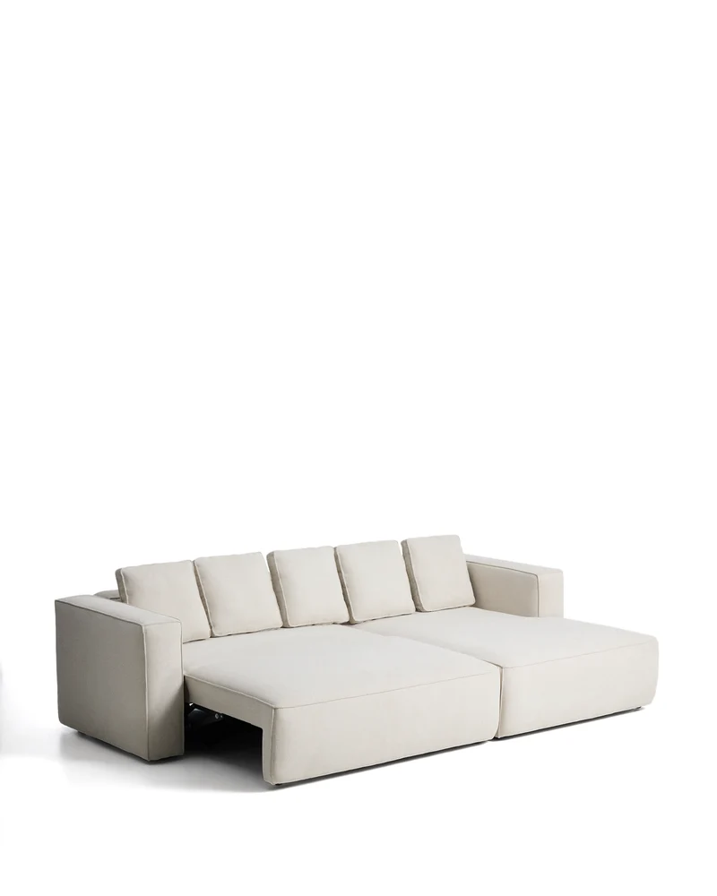 Marela beige chenille 3-seater sofa bed with right chaise longue 276cm