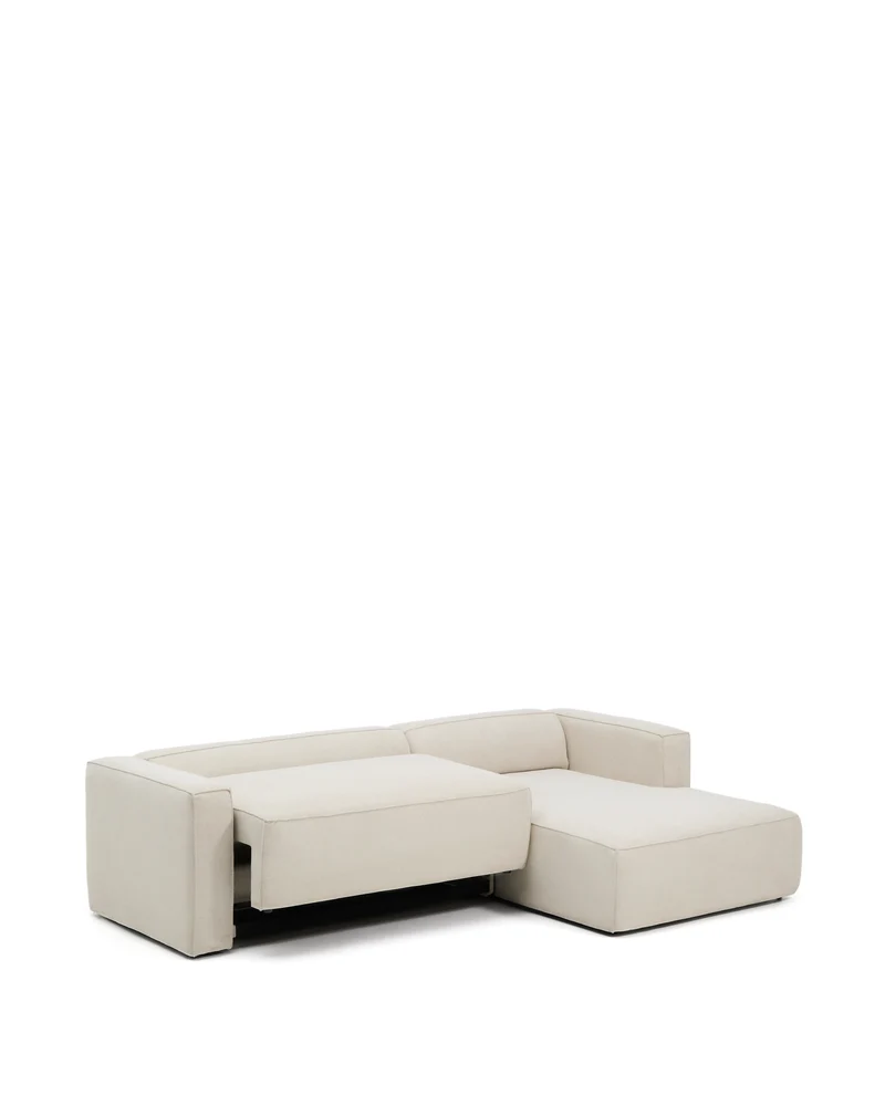 Marela beige chenille 3-seater sofa bed with right chaise longue 276cm