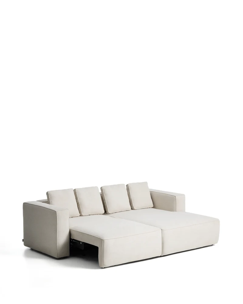 Marela beige chenille 3-seater sofa bed with right chaise longue 236cm