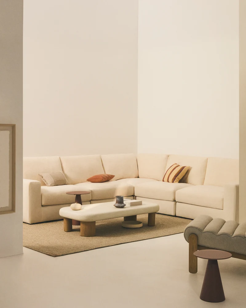 Alea 5-seater modular corner sofa with removable cover in ecru chenille 310 x 310cm
