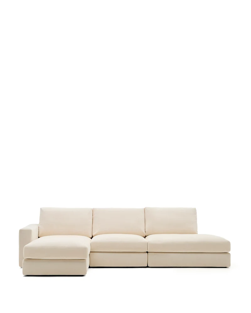 Alea ecru chenille 5-seater modular sofa with left chaise longue and removable cover 340cm