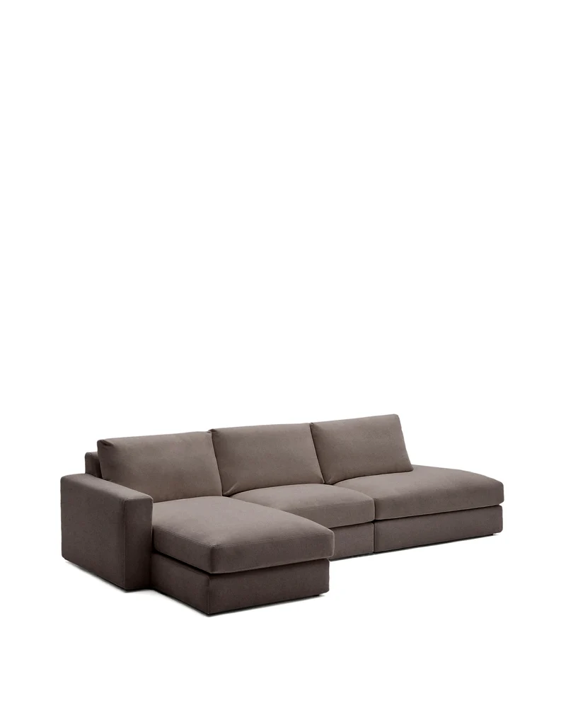Alea dark brown chenille 5-seater modular sofa with left chaise longue and removable cover 340cm