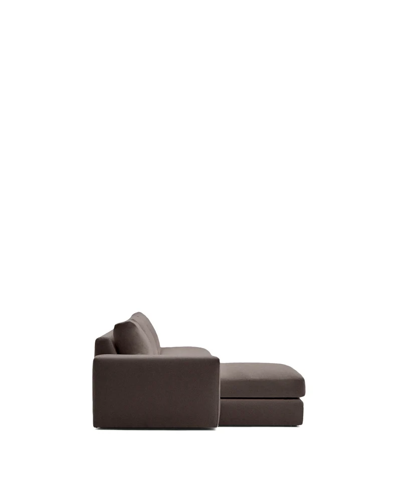 Alea dark brown chenille 5-seater modular sofa with left chaise longue and removable cover 340cm