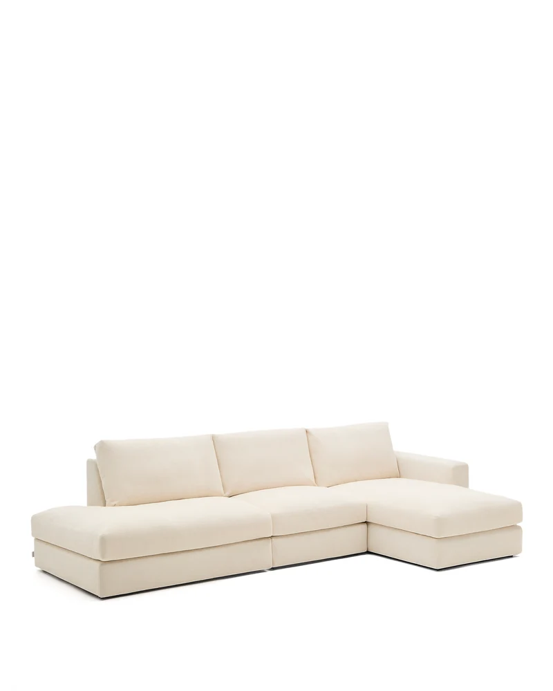 Alea ecru chenille 5-seater modular sofa with right chaise longue and removable cover 340cm