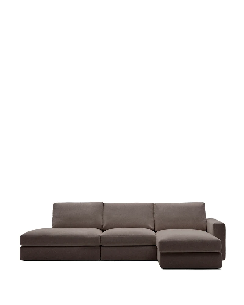 Alea dark brown chenille 5-seater modular sofa with right chaise longue and removable cover 340cm