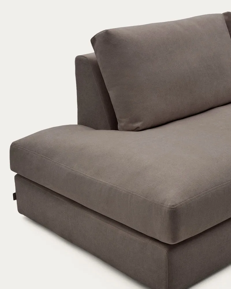 Alea dark brown chenille 5-seater modular sofa with right chaise longue and removable cover 340cm