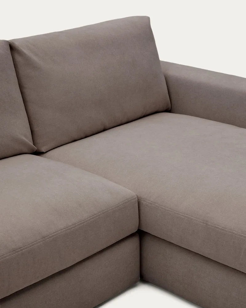 Alea dark brown chenille 5-seater modular sofa with right chaise longue and removable cover 340cm