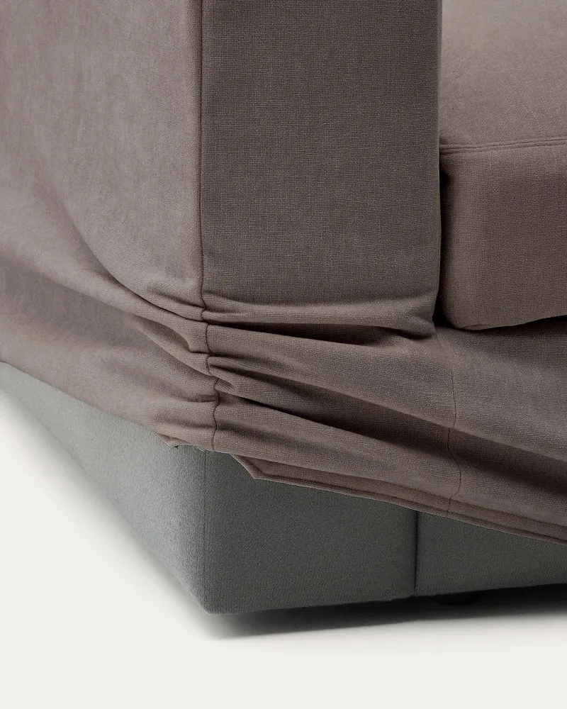 Alea dark brown chenille 5-seater modular sofa with right chaise longue and removable cover 340cm