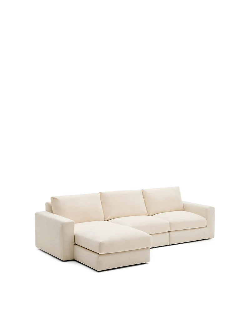 Alea ecru chenille 4-seater modular sofa with left chaise longue and removable cover 310cm