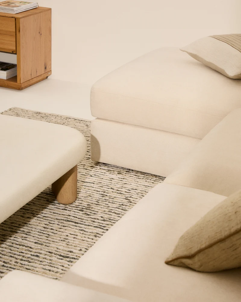 Alea ecru chenille 4-seater modular sofa with left chaise longue and removable cover 310cm