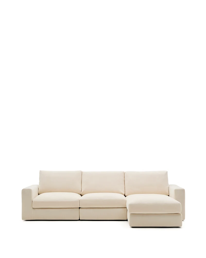 Alea ecru chenille 4-seater modular sofa with right chaise longue and removable cover 310cm