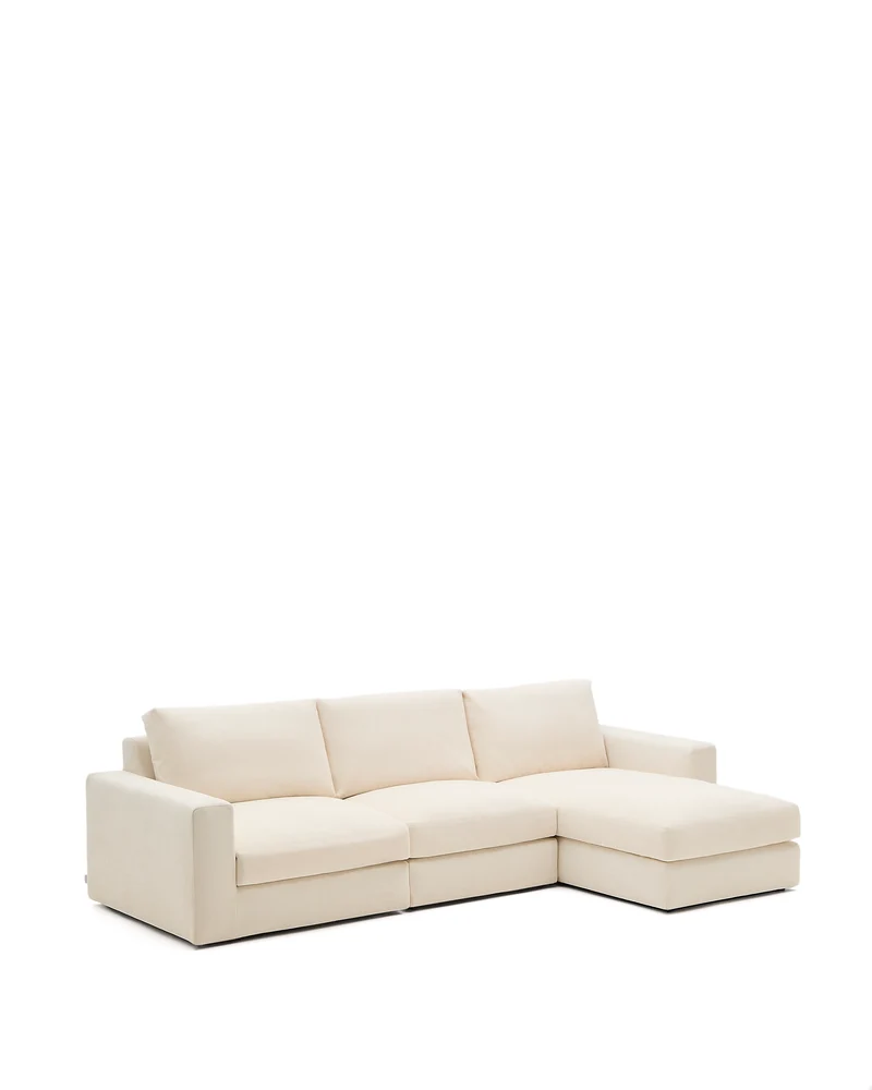 Alea ecru chenille 4-seater modular sofa with right chaise longue and removable cover 310cm