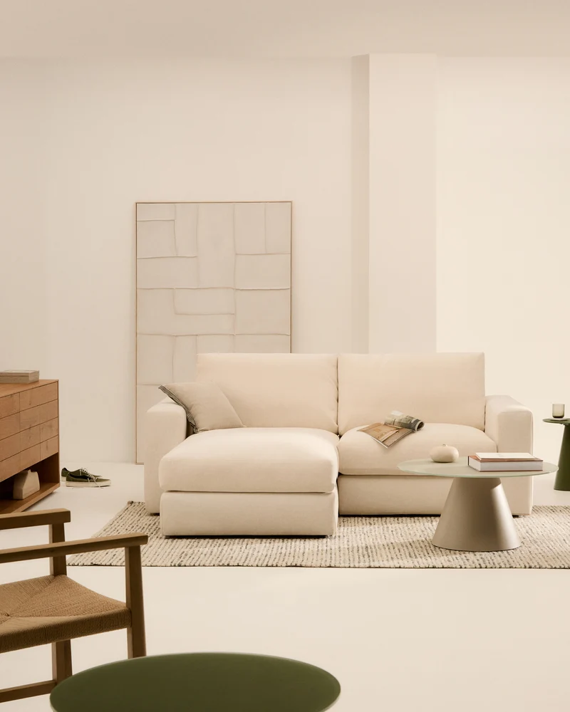 Alea ecru chenille 3-seater modular sofa with left chaise longue and removable cover 220cm