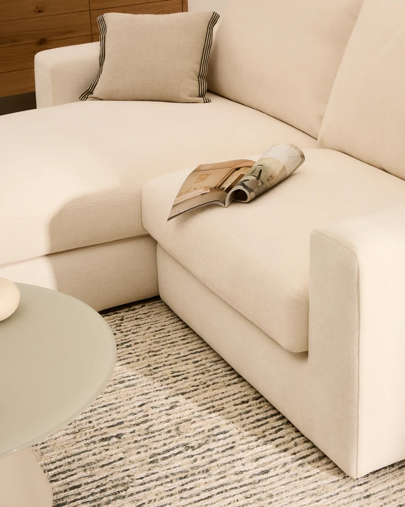 Alea ecru chenille 3-seater modular sofa with left chaise longue and removable cover 220cm