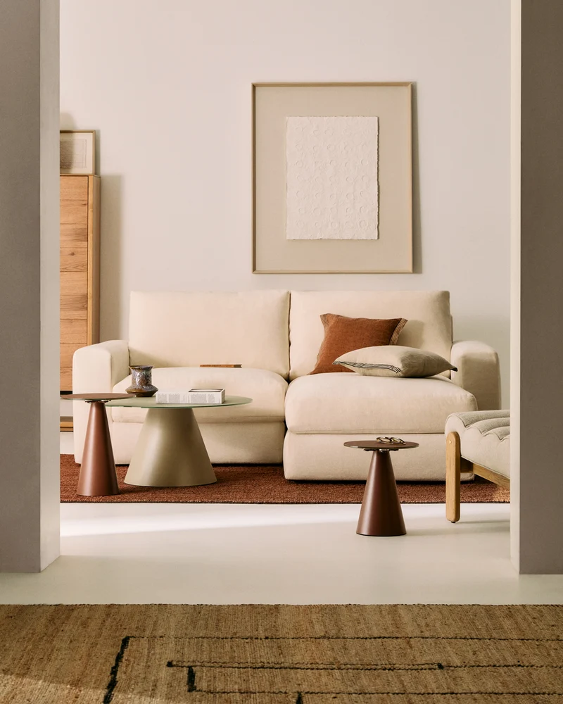 Alea ecru chenille 3-seater modular sofa with right chaise longue and removable cover 220cm