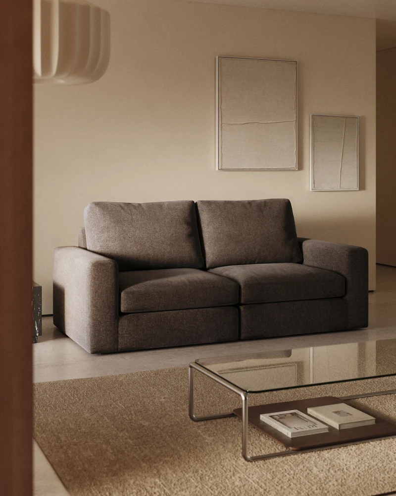 Alea dark brown chenille 3-seater modular sofa with removable cover 220cm