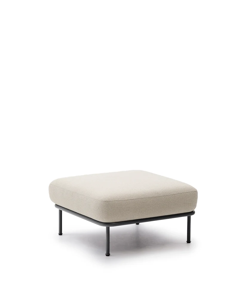 Aurum ecru chenille footrest with matte grey metal base 85 x 85cm FSC Mix Credit