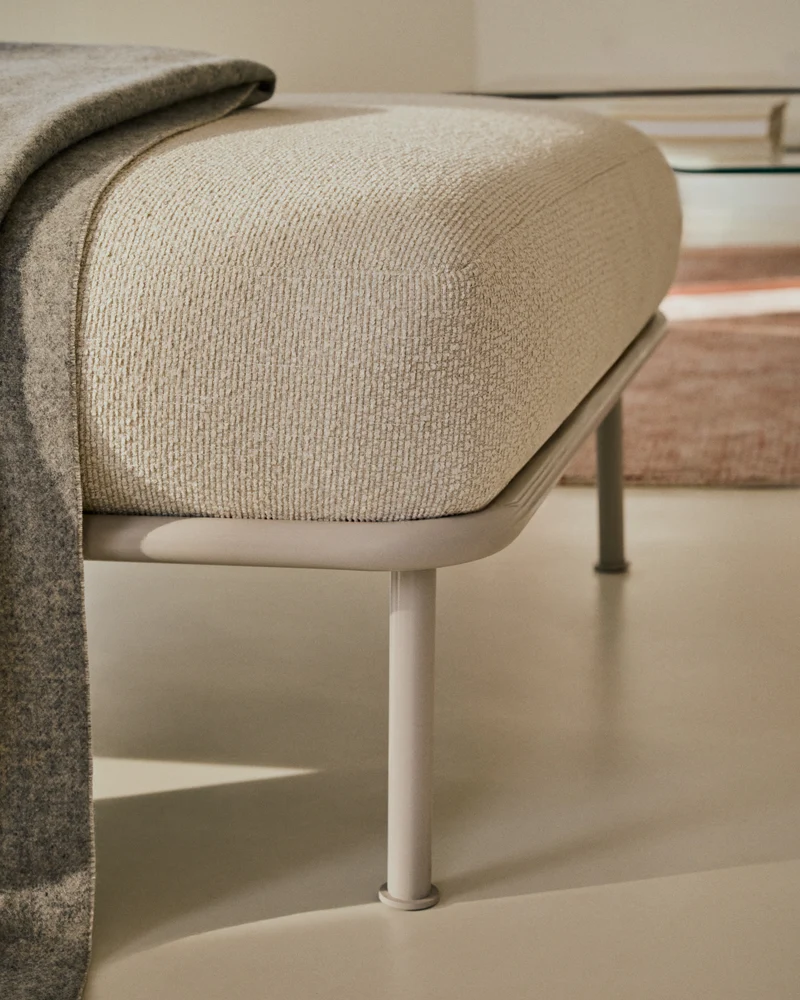 Aurum ecru chenille footrest with matte beige metal base 85 x 85cm FSC Mix Credit