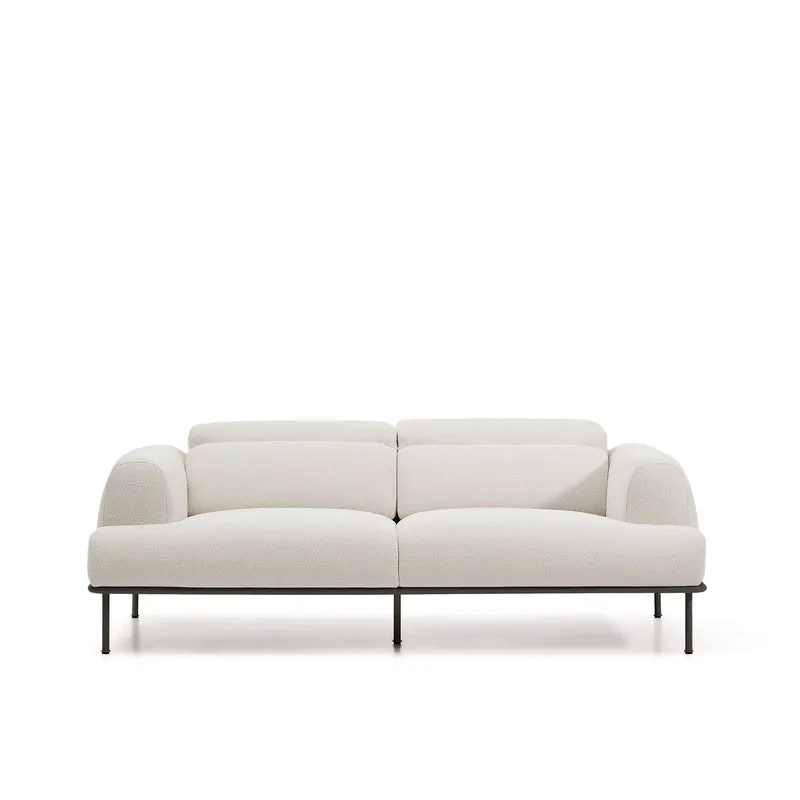 Aurum 3-seater sofa in ecru chenille with reclining headrest and matte grey metal base 234cm FSC Mix Credit