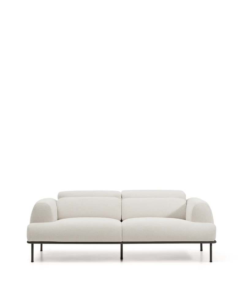 Aurum 3-seater sofa in ecru chenille with reclining headrest and matte grey metal base 234cm FSC Mix Credit