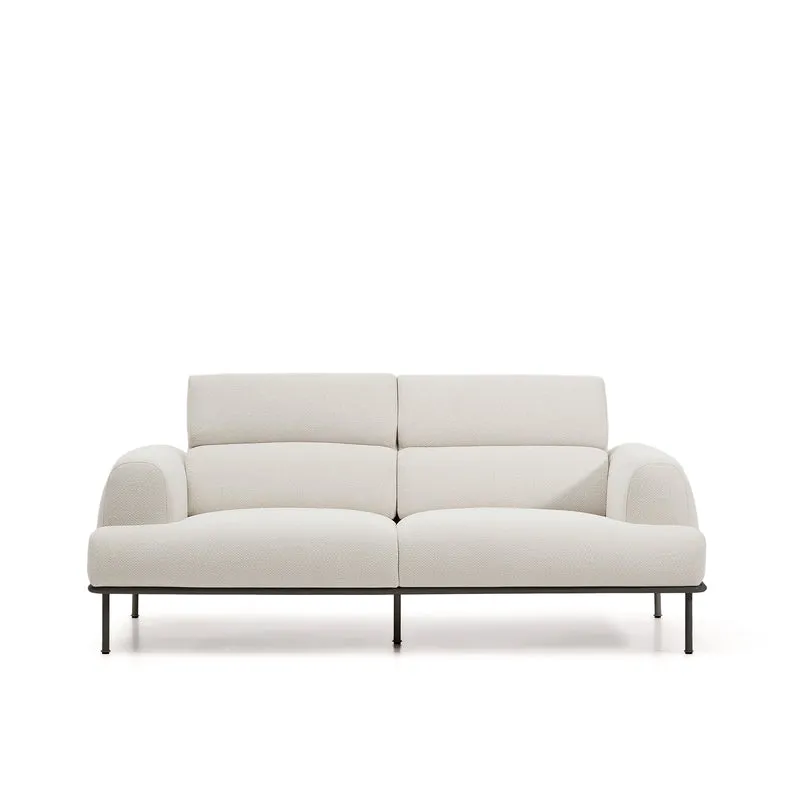 Aurum 3-seater sofa in ecru chenille with reclining headrest and matte grey metal base 234cm FSC Mix Credit