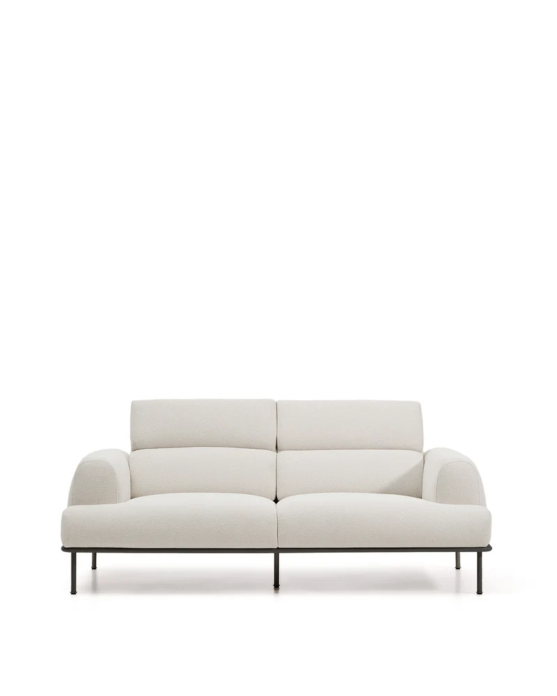 Aurum 3-seater sofa in ecru chenille with reclining headrest and matte grey metal base 234cm FSC Mix Credit