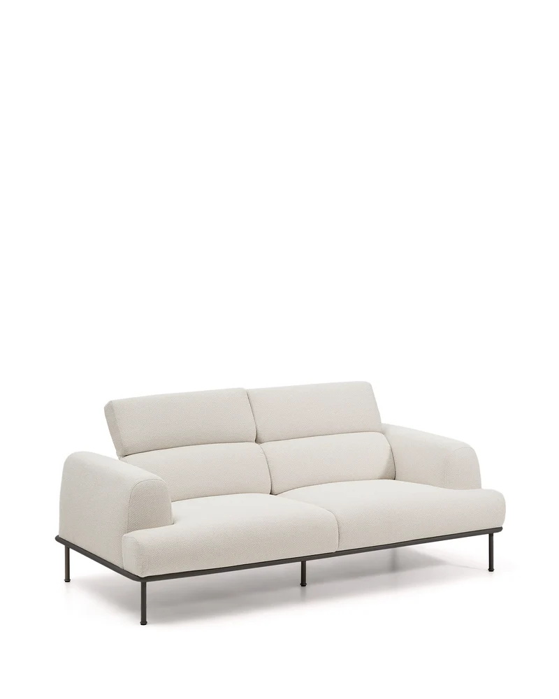 Aurum 3-seater sofa in ecru chenille with reclining headrest and matte grey metal base 234cm FSC Mix Credit