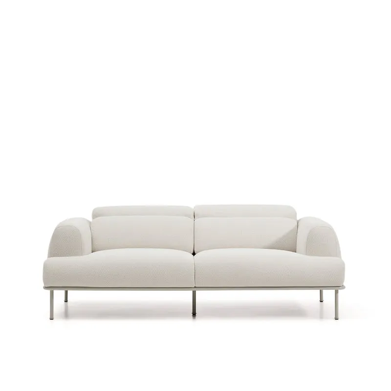 Aurum 3-seater sofa in ecru chenille with reclining headrest and matte beige metal base 234cm FSC Mix Credit