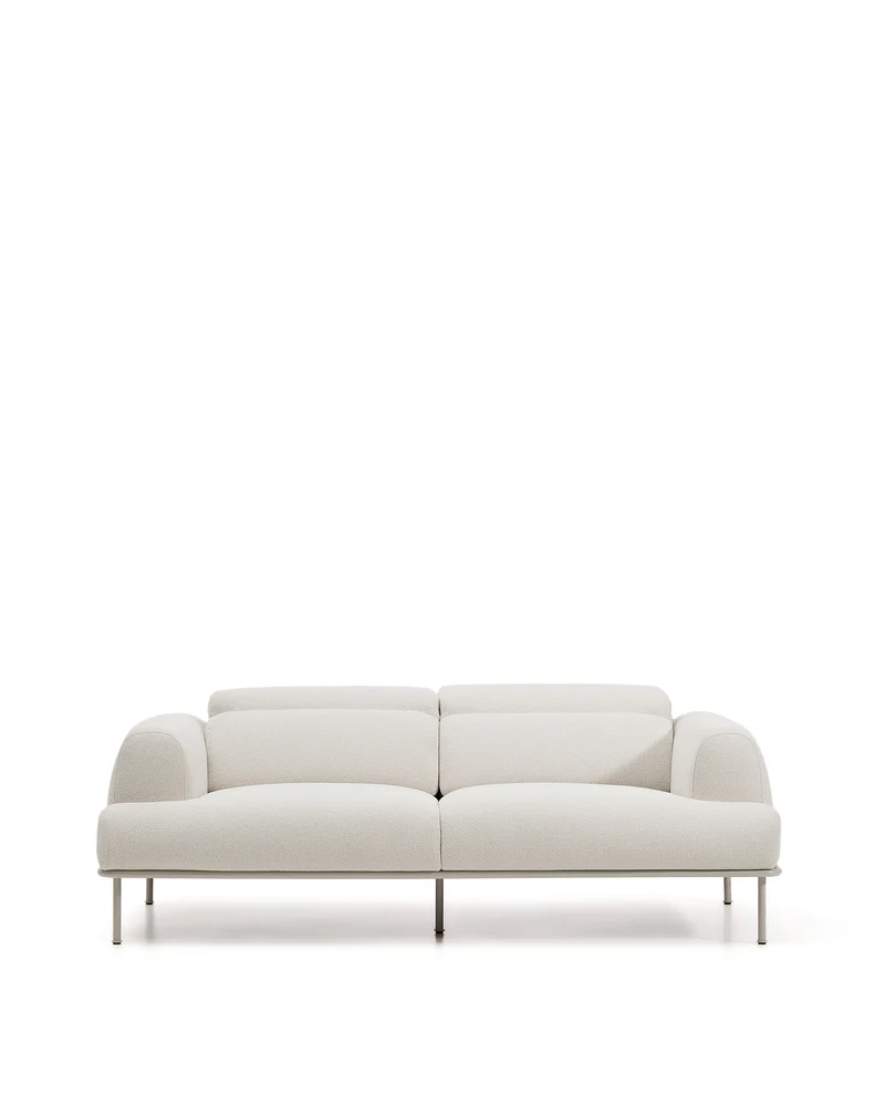 Aurum 3-seater sofa in ecru chenille with reclining headrest and matte beige metal base 234cm FSC Mix Credit