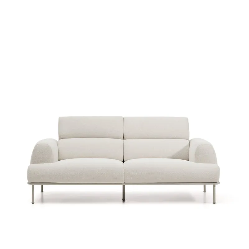 Aurum 3-seater sofa in ecru chenille with reclining headrest and matte beige metal base 234cm FSC Mix Credit