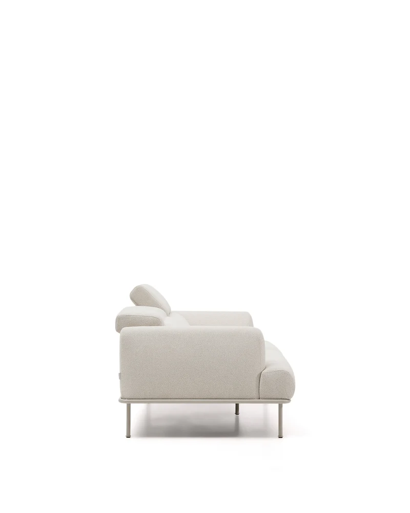 Aurum 3-seater sofa in ecru chenille with reclining headrest and matte beige metal base 234cm FSC Mix Credit