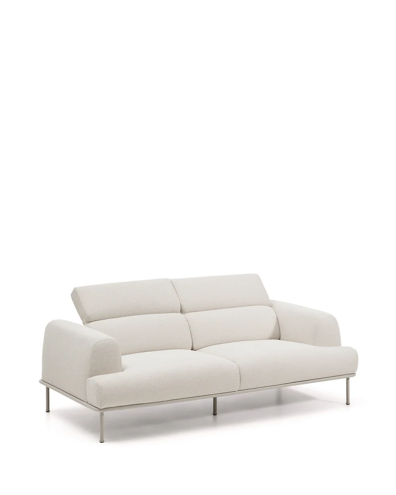Aurum 3-seater sofa in ecru chenille with reclining headrest and matte beige metal base 234cm FSC Mix Credit