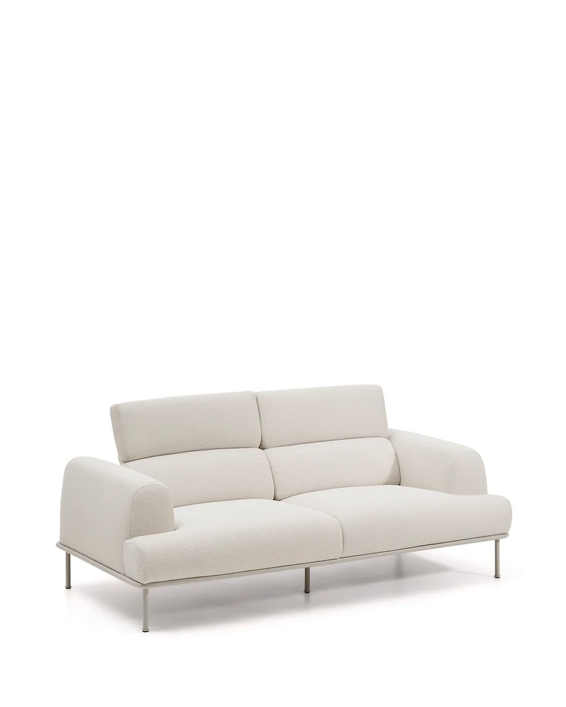 Aurum 3-seater sofa in ecru chenille with reclining headrest and matte beige metal base 234cm FSC Mix Credit