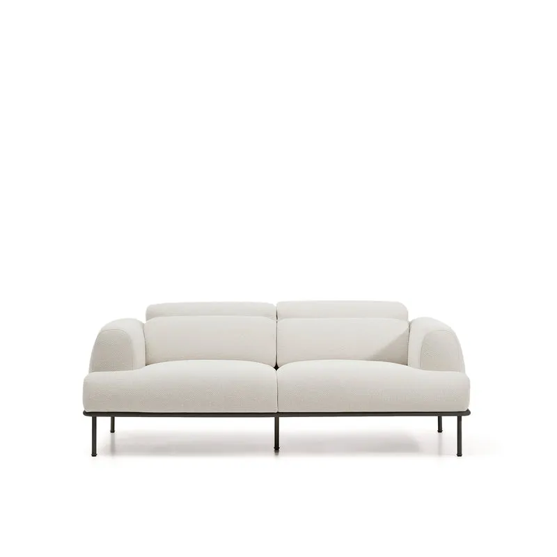 Aurum 2-seater sofa in ecru chenille with reclining headrest and matte grey metal base 214 cm FSC Mix Credit