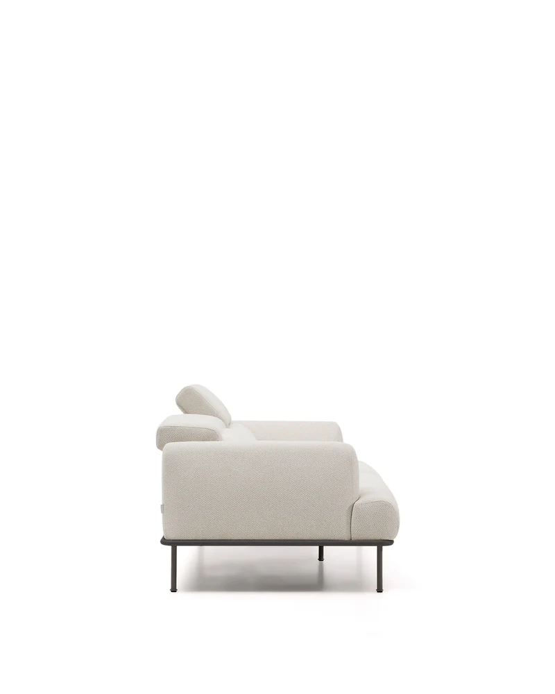 Aurum 2-seater sofa in ecru chenille with reclining headrest and matte grey metal base 214 cm FSC Mix Credit