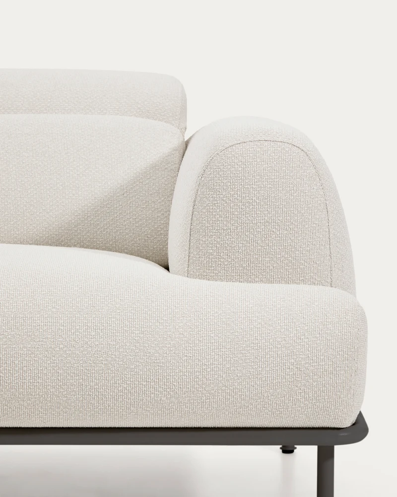 Aurum 2-seater sofa in ecru chenille with reclining headrest and matte grey metal base 214 cm FSC Mix Credit