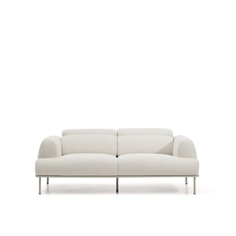 Aurum 2-seater sofa in ecru chenille with reclining headrest and matte beige metal base 214 cm FSC Mix Credit