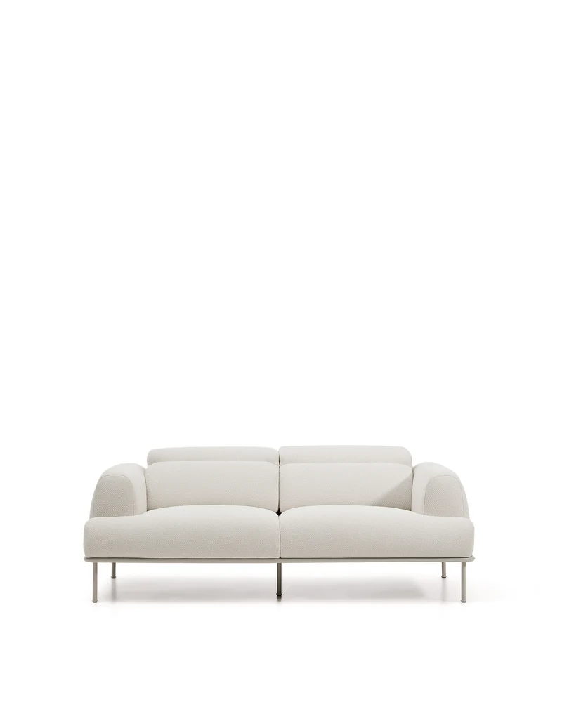 Aurum 2-seater sofa in ecru chenille with reclining headrest and matte beige metal base 214 cm FSC Mix Credit