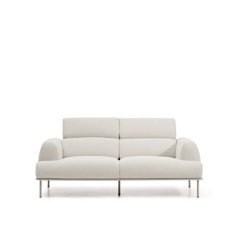 Aurum 2-seater sofa in ecru chenille with reclining headrest and matte beige metal base 214 cm FSC Mix Credit