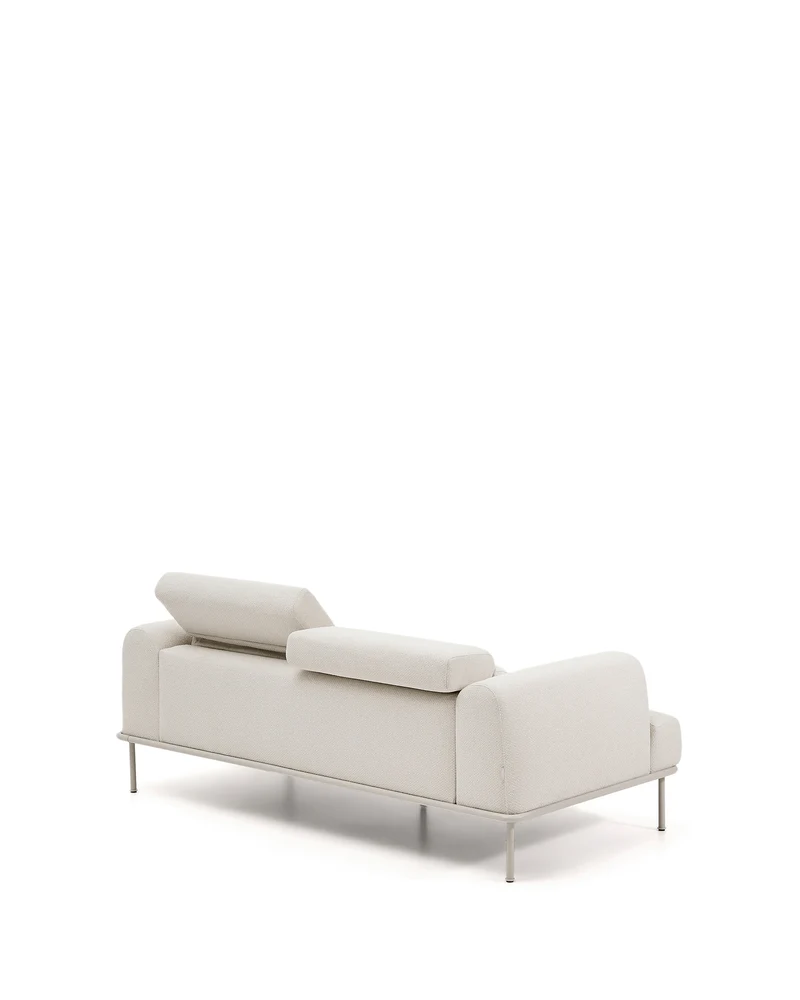 Aurum 2-seater sofa in ecru chenille with reclining headrest and matte beige metal base 214 cm FSC Mix Credit