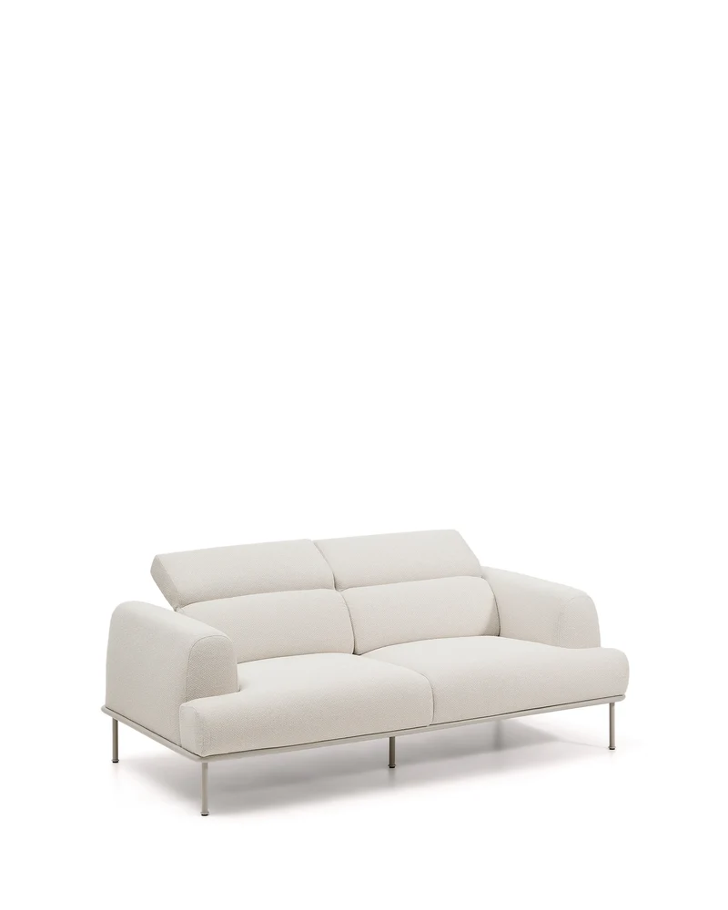 Aurum 2-seater sofa in ecru chenille with reclining headrest and matte beige metal base 214 cm FSC Mix Credit
