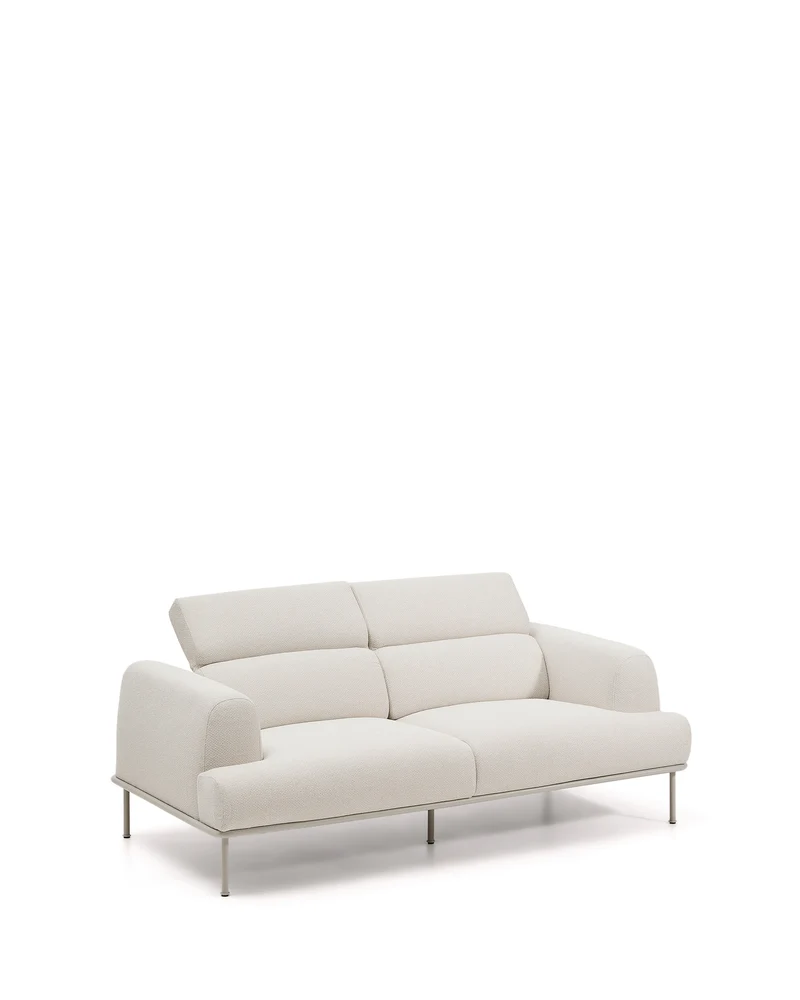 Aurum 2-seater sofa in ecru chenille with reclining headrest and matte beige metal base 214 cm FSC Mix Credit