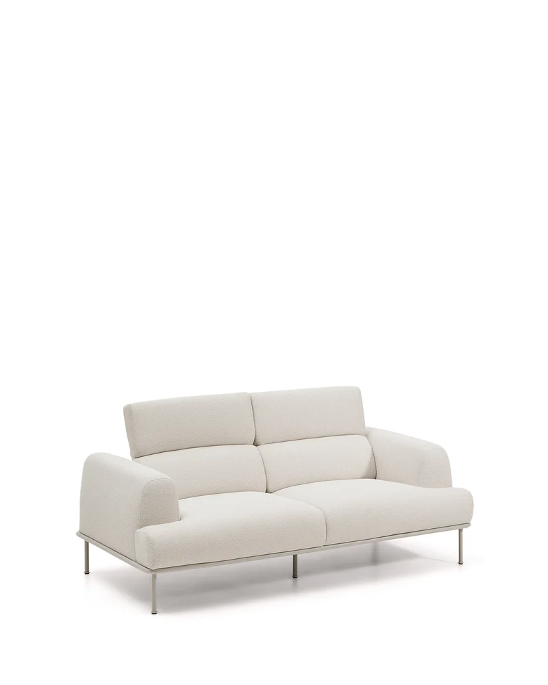 Aurum 2-seater sofa in ecru chenille with reclining headrest and matte beige metal base 214 cm FSC Mix Credit