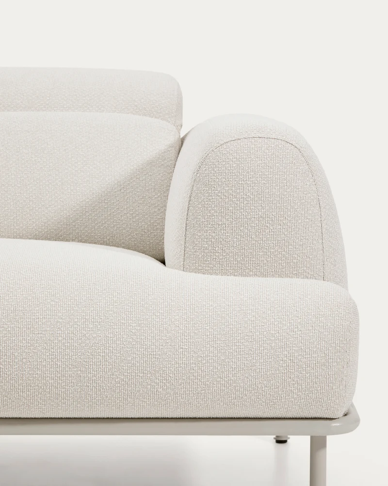 Aurum 2-seater sofa in ecru chenille with reclining headrest and matte beige metal base 214 cm FSC Mix Credit
