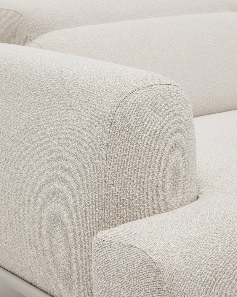 Aurum 2-seater sofa in ecru chenille with reclining headrest and matte beige metal base 214 cm FSC Mix Credit