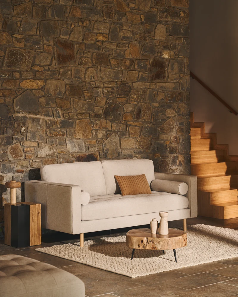 Debra 2-seater sofa in pearl chenille and natural legs, 182 cm FSC Mix Credit