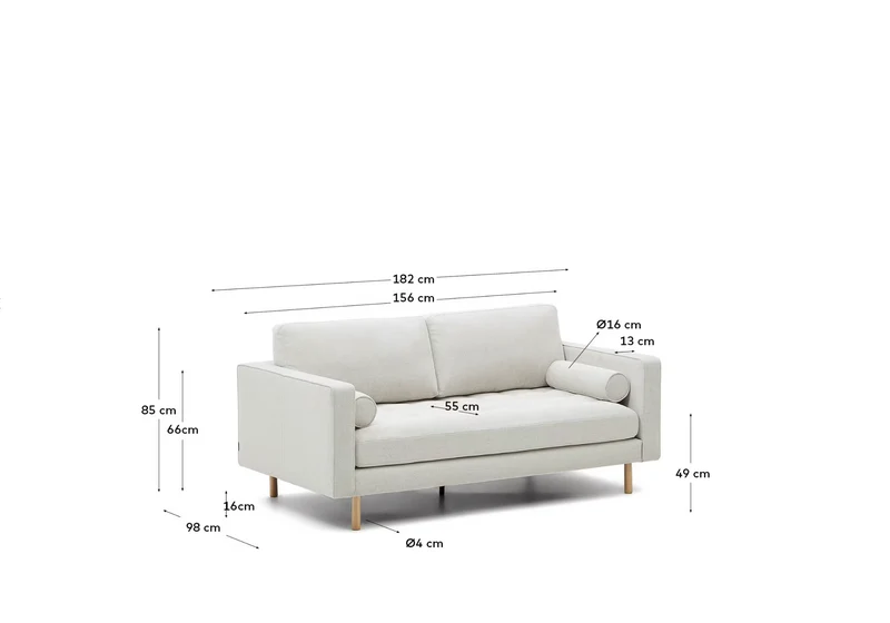 Debra 2-seater sofa in pearl chenille and natural legs, 182 cm FSC Mix Credit