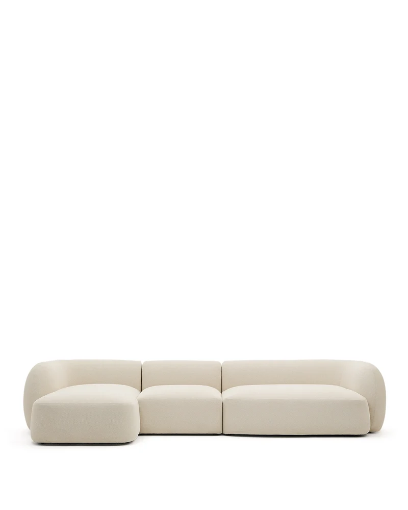 Martina ecru chenille 4-seater modular sofa with left chaise longue 377cm