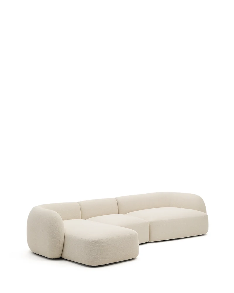Martina ecru chenille 4-seater modular sofa with left chaise longue 377cm